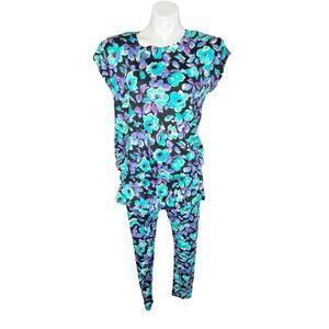 Vintage 80s Maternity 2 piece outfit short sleeve ankle crop pants size small